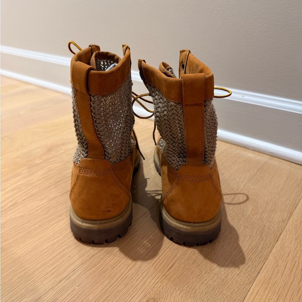 Timberland Women’s Lace-Up Boots Size 10 – Tan Leather & Knit Fabric - Picture 2 of 7